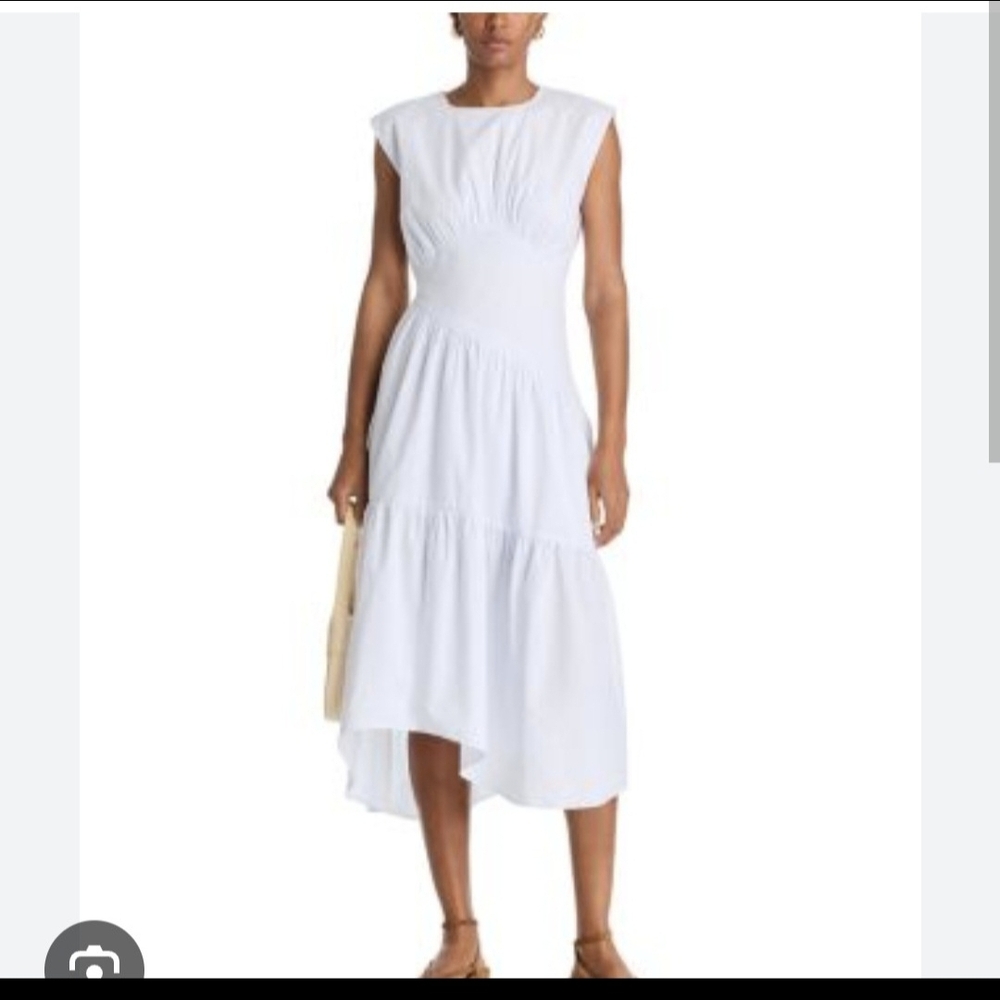Frame Denim White High-Low Sleeveless Midi Dress